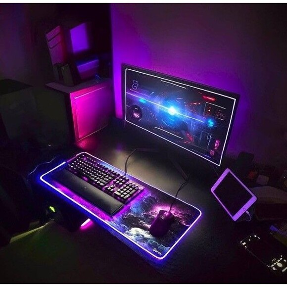 Extended Gaming Mouse Pad Large 31.5x11.8in Non-Slip Base Keyboard Mat Light Up - Picture 3 of 8